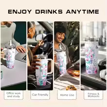 Faith Design 40oz Vacuum Flask Tumbler – 3rd Gen Vacuum Insulated Stainless Steel Car Cup with Handle & Straw Lid