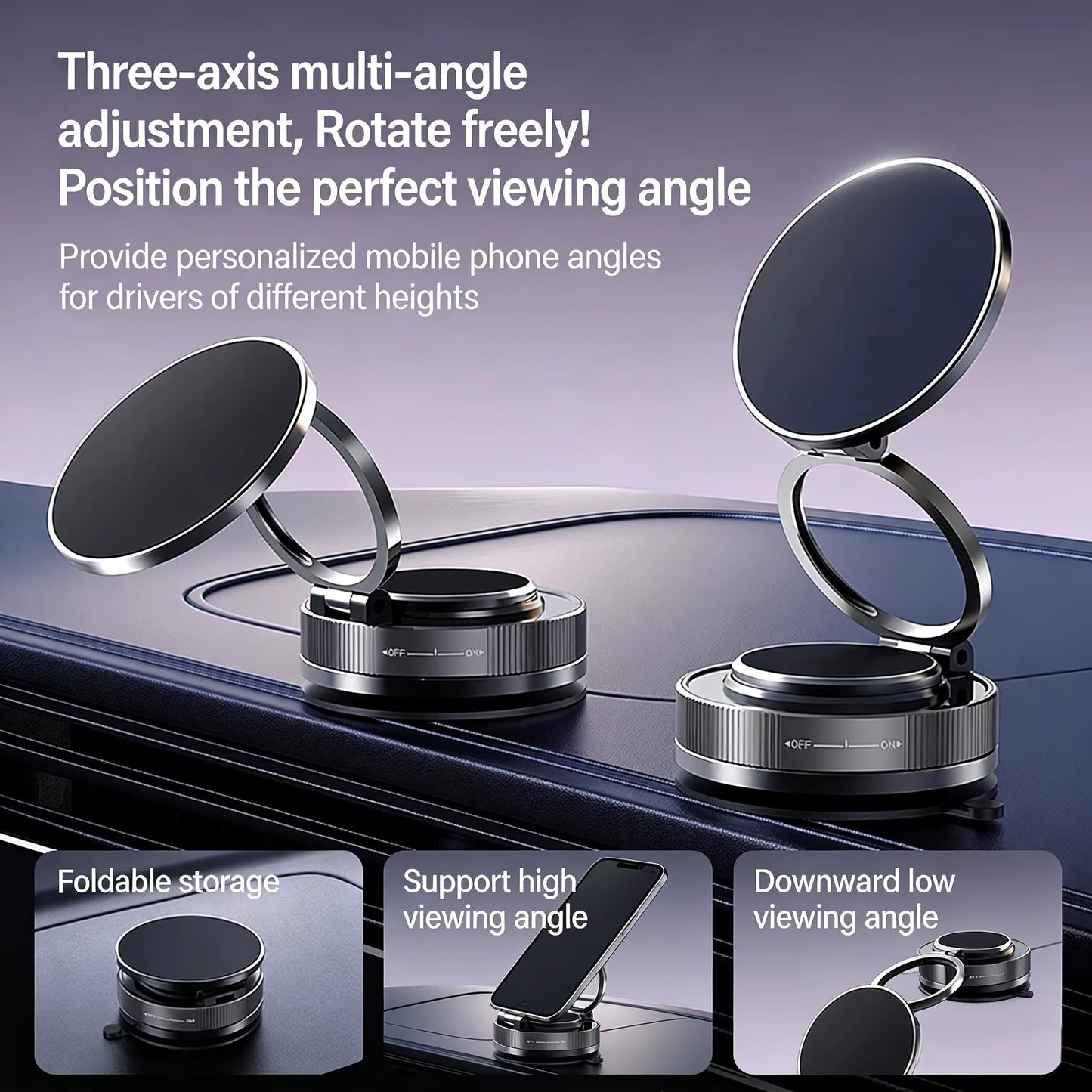 Magnetic Phone Holder for Car – 360° Rotatable Foldable & Adjustable Magnetic Car Mount with Suction Cup